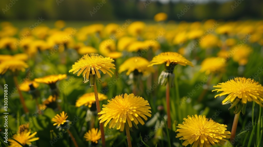 Close up blooming yellow dandelions. Spring and summer background Close up blooming yellow dandelions. Spring and summer background