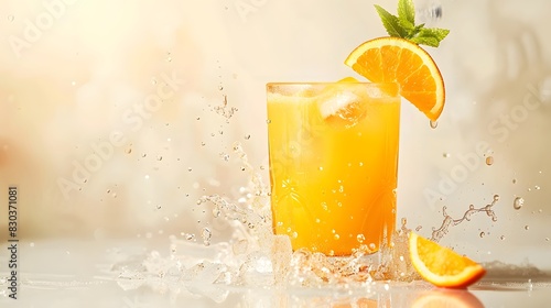 Orange Fresh fruits beverage juice or cocktail in glass isolated on white background.