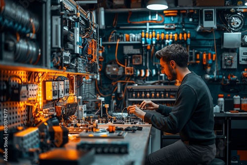 Engineer working on server hardware in data center