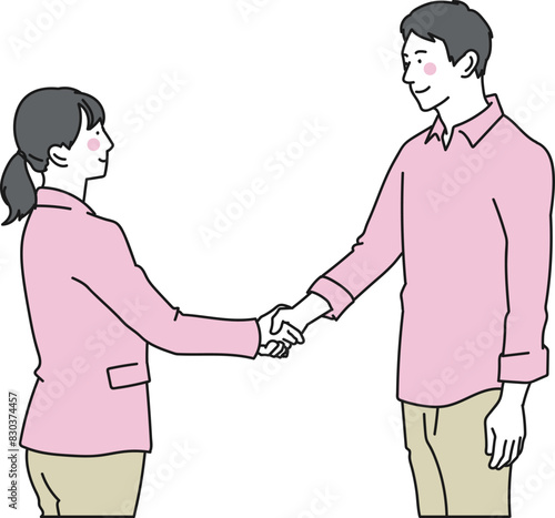 握手をする男女のパートナーのイラスト