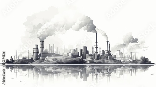 Energy efficiency in industrial settings illustration flat design side view factory optimization theme water color black and white © NeeArtwork