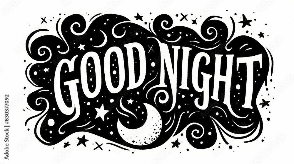 Good night is written in a black and white font on a white background Good night is written in a black and white font on a white background