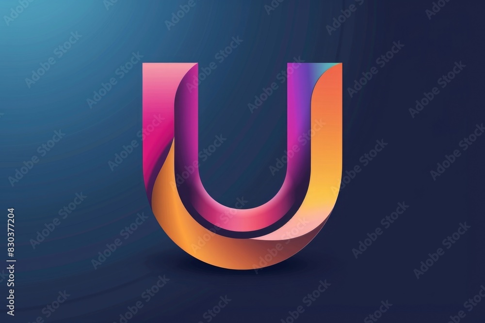 Vibrant letter U on a deep blue backdrop, suitable for various design projects Vibrant letter U on a deep blue backdrop, suitable for various design projects