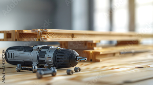 Several electric drills and screws photo