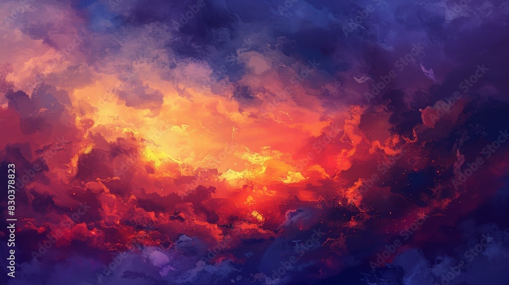 Fototapeta premium Breathtaking sunset floods the sky with vivid, dramatic hues.