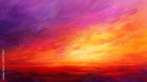 Sky melds vibrant orange, purple, and red hues in a spectacular sunset. photo