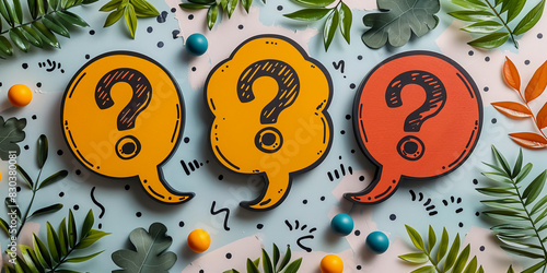 speech bubbles with yellow question marks inside, in a simple doodle style with a white background, in the cartoon style