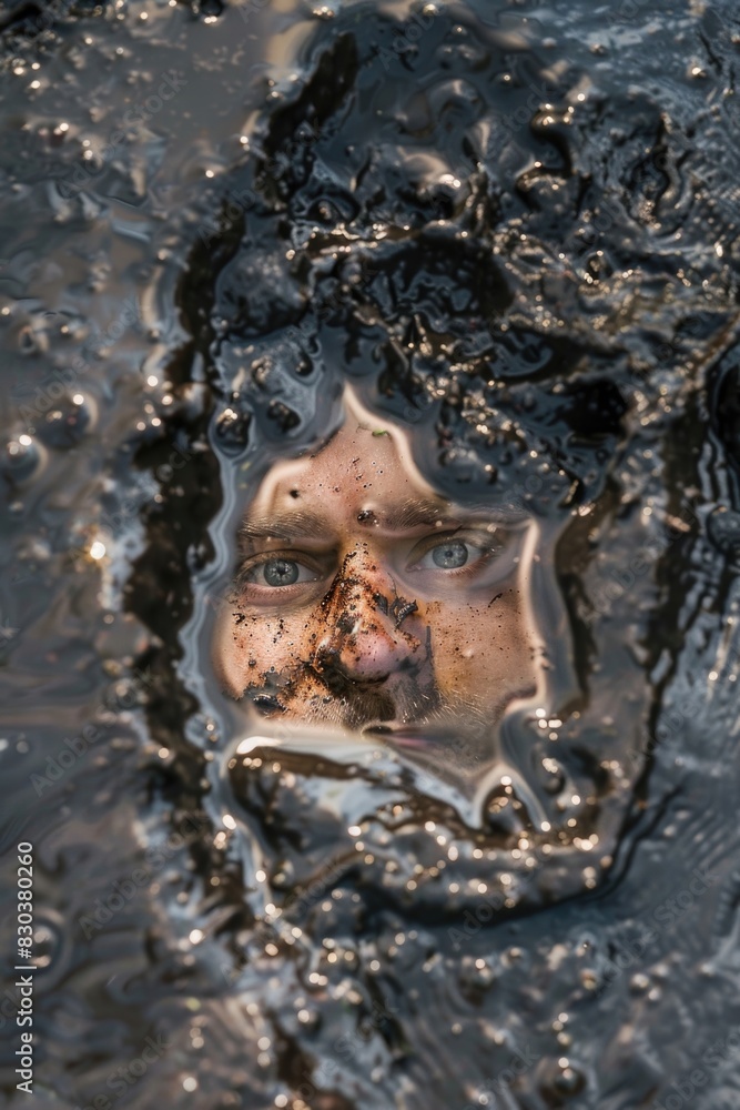 Obraz premium A close up of a person's face in a body of water. Suitable for medical, spa, or relaxation concepts