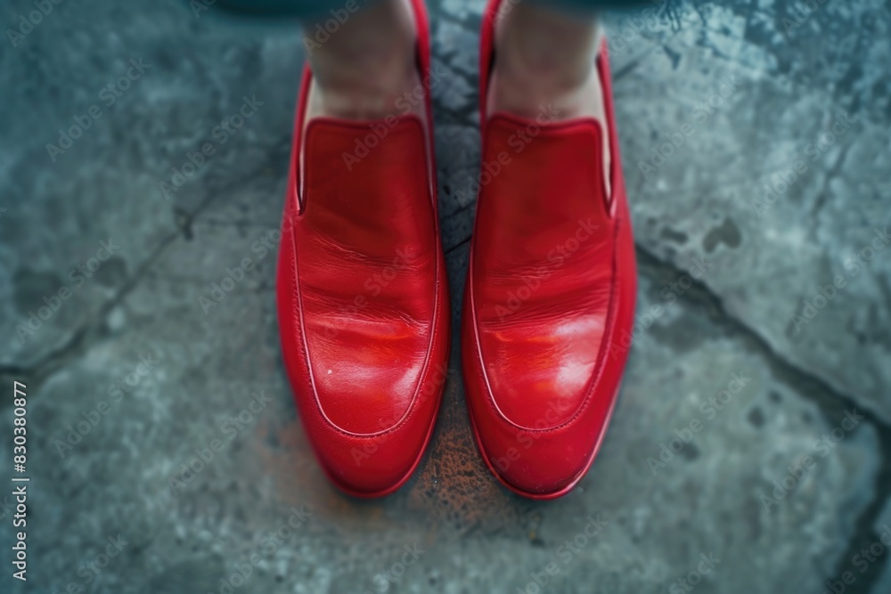Φωτογραφία Close up of a person wearing red shoes, suitable for fashion and lifestyle theme