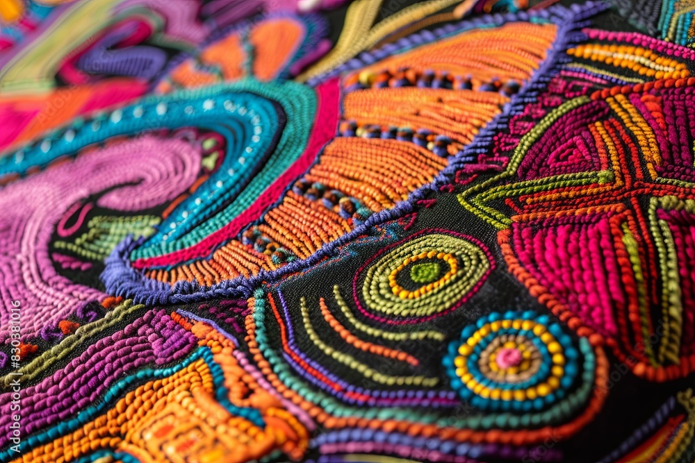 Vibrant Threads. Tapestry. Colorful Woven Textile Background.	