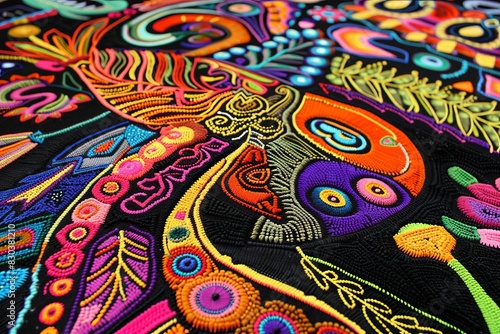 Vibrant Threads. Tapestry. Colorful Woven Textile Background. 