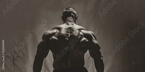 A black and white photo of a man's back. Suitable for various design projects