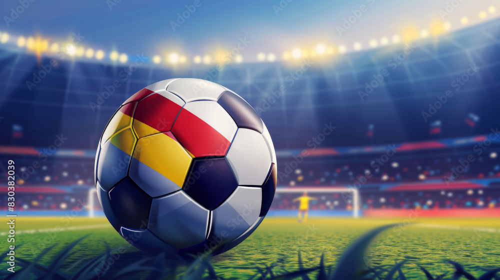 Fototapeta premium UEFA EURO 2024 Soccer Ball with Flag of Germany, England, Spain, Italy, France, Portugal, Poland, Ukraine, Switzerland, Hungary, Turkey, Serbia, Belgium, Slovenia, Croatia