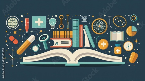 Health Education Campaign: Depict a background promoting health education, featuring icons of books.