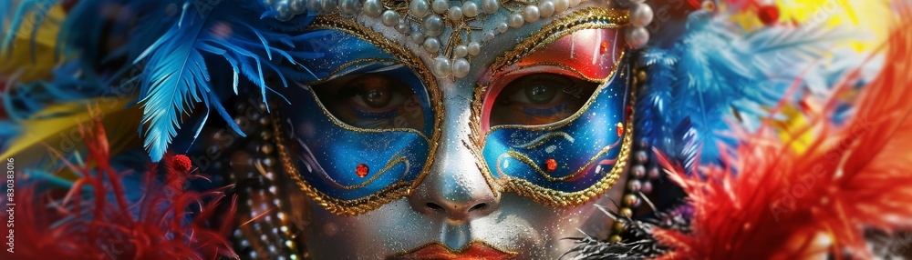 Mardi Gras Carnival Mask with Feathers and Beads Adornment: A Captivating Top-Down View Mardi Gras Carnival Mask with Feathers and Beads Adornment: A Captivating Top-Down View