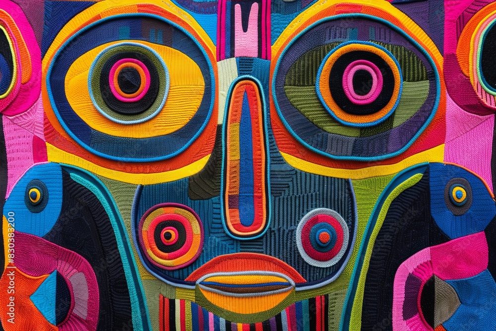 Fototapeta premium Vibrant Threads. Tapestry. Colorful Woven Textile Background. 