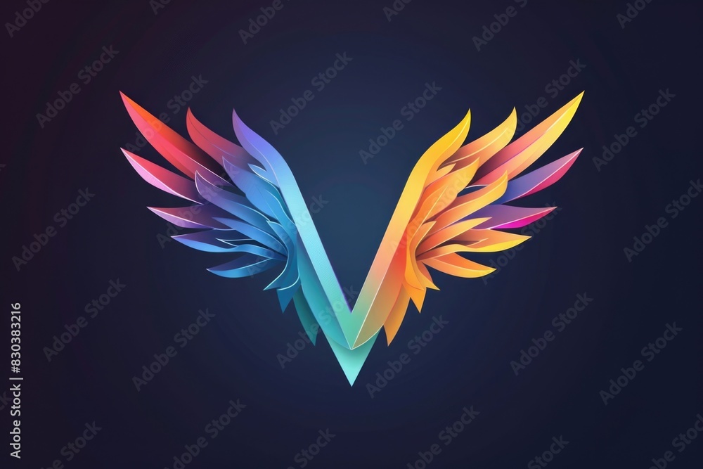 Vibrant letter V with wings on a dark backdrop, suitable for various design projects