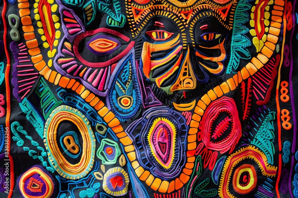 Naklejka premium Vibrant Threads. Tapestry. Colorful Woven Textile Background. 