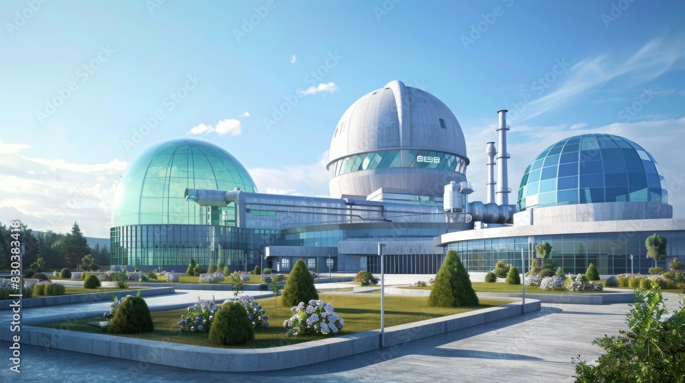 Fototapeta premium New designs of advanced nuclear reactors, like small modular reactors (SMRs) and Generation IV reactors, showcasing improved safety and efficiency, in a futuristic, clean design. 