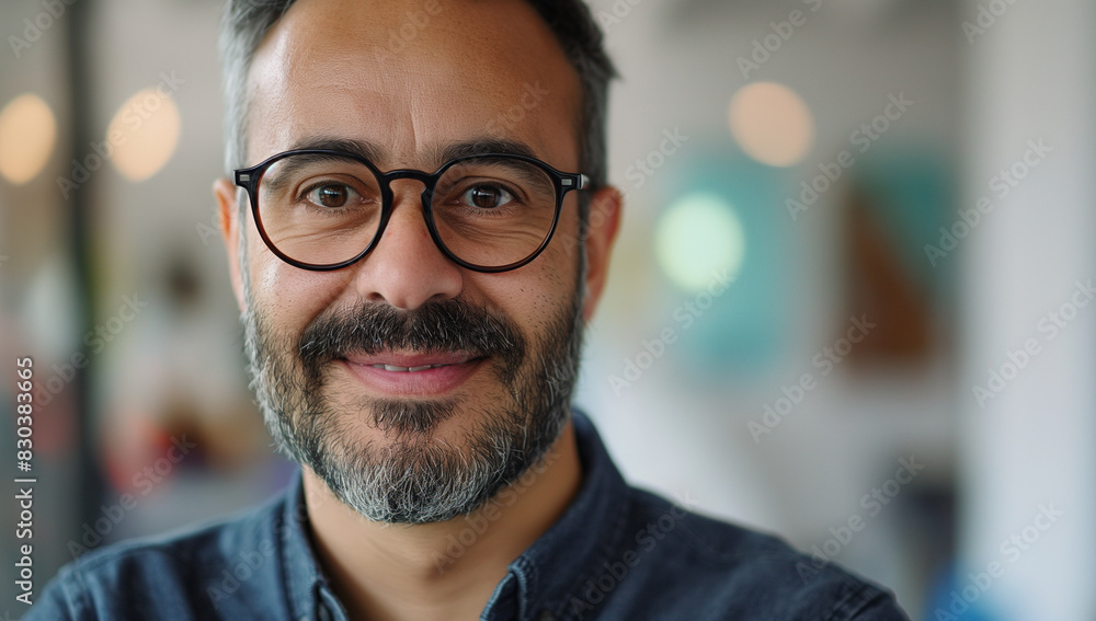 Portrait of a bearded man wearing glasses up-close Portrait of a bearded man wearing glasses up-close