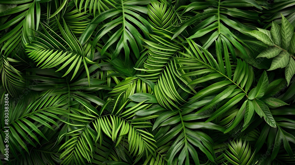 A lush green jungle with many leaves and branches A lush green jungle with many leaves and branches
