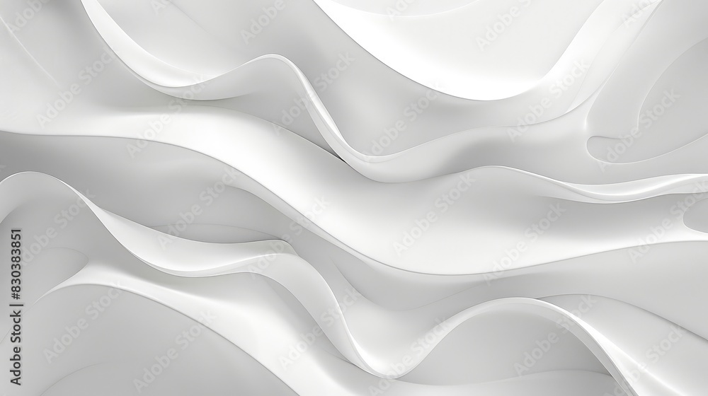 Fototapeta premium Elegant white wave-like shapes blend with a clean background, showcasing minimalist beauty.