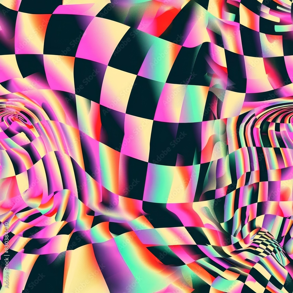Abstract checkerboard illustration with holographic colors, seamless tile pattern Abstract checkerboard illustration with holographic colors, seamless tile pattern