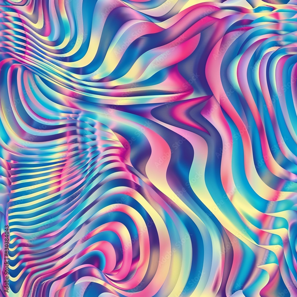 Optical line illustration with holographic colors, seamless tile pattern
