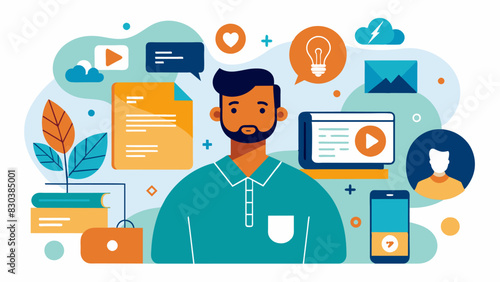 An online resource center filled with articles videos and podcasts dedicated to helping men address and overcome body image issues offering a wealth of knowledge and inspiration.. Vector illustration