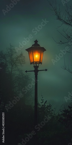 Mysterious Lamp Post in Foggy Night © EsterB