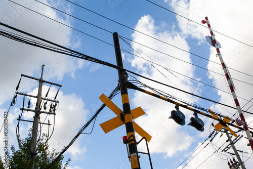 View of the signal pole on the railway photo