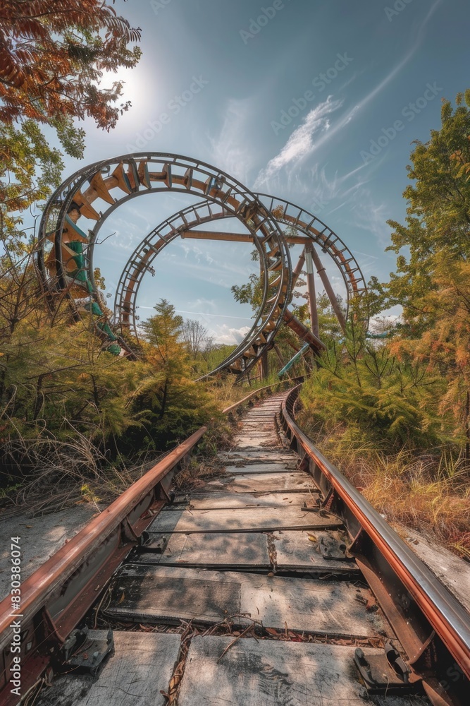 A spooky image of an abandoned roller coaster in a forest. Perfect for Halloween or eerie themed projects A spooky image of an abandoned roller coaster in a forest. Perfect for Halloween or eerie themed projects