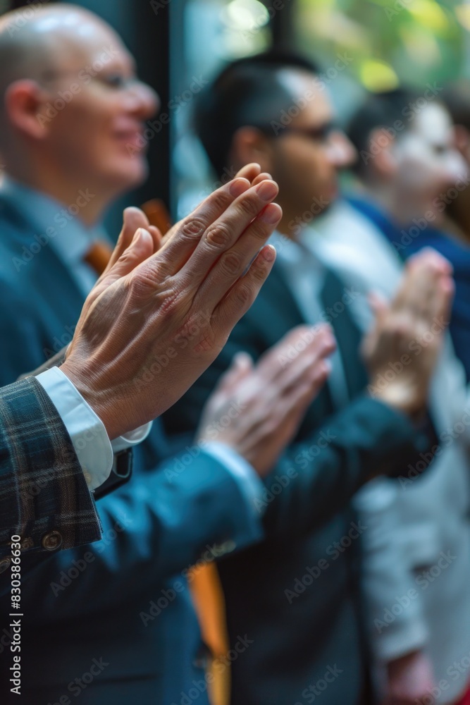 Group of business professionals clapping and congratulating each other. Ideal for business and teamwork concepts Group of business professionals clapping and congratulating each other. Ideal for business and teamwork concepts