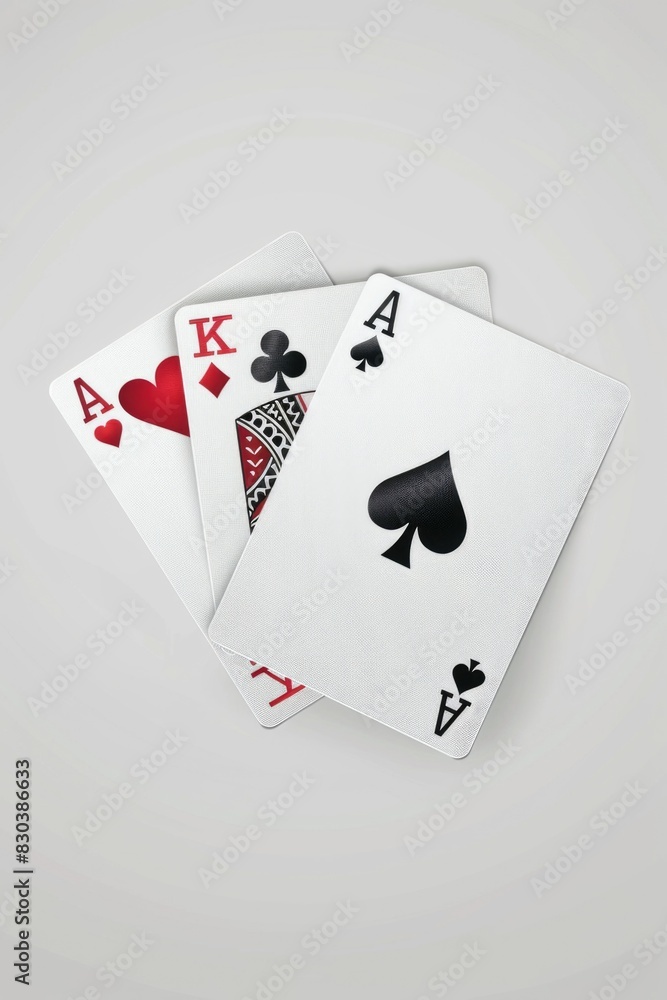 Obraz premium Four playing cards displayed on a table, suitable for various gaming or gambling concepts