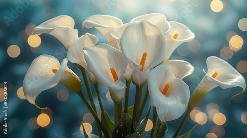 botanical elegance, stunning white calla lilies blooming, creating an elegant floral backdrop with space for text photo
