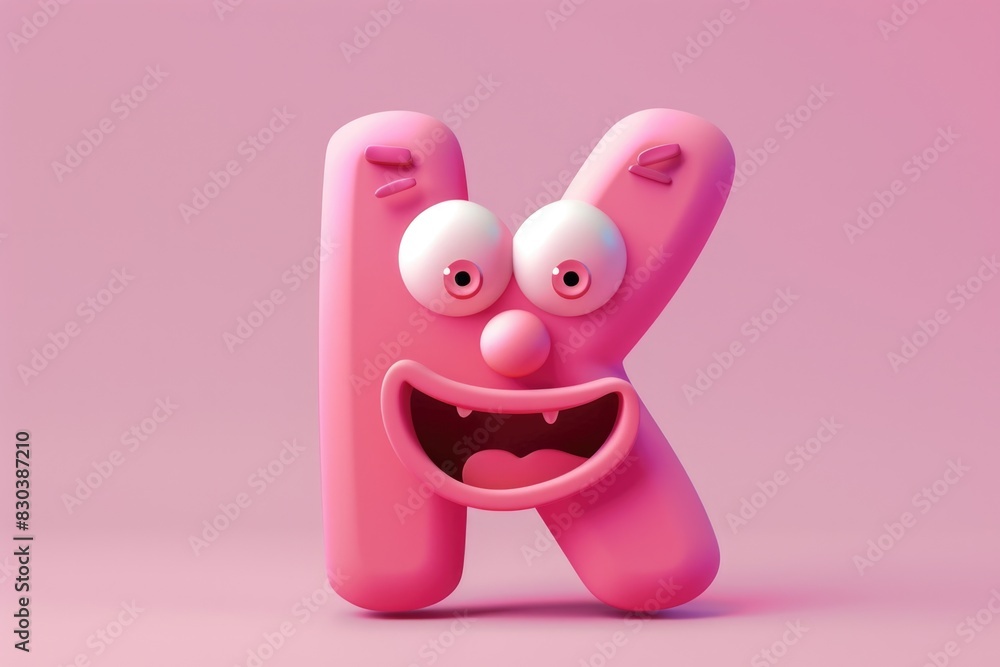 A pink letter with cartoon eyes and a nose, suitable for various projects A pink letter with cartoon eyes and a nose, suitable for various projects