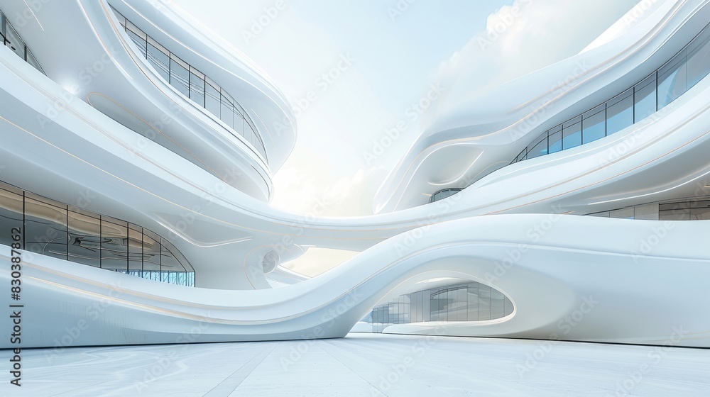 Minimalist architectural composition with clean white surfaces and organic curves, creating a sense of harmony and balance in the design aesthetic. Minimalist architectural composition with clean white surfaces and organic curves, creating a sense of harmony and balance in the design aesthetic.