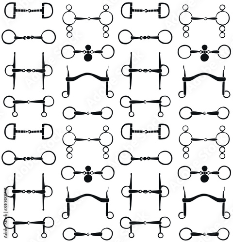 Vector seamless pattern of hand drawn sketch doodle horse equestrian bits isolated on white background