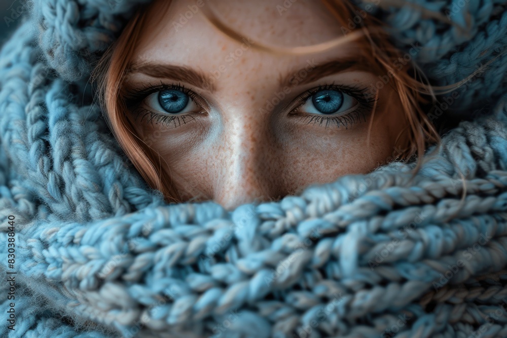 A close up shot of a person wearing a scarf. Suitable for fashion or winter themed designs A close up shot of a person wearing a scarf. Suitable for fashion or winter themed designs