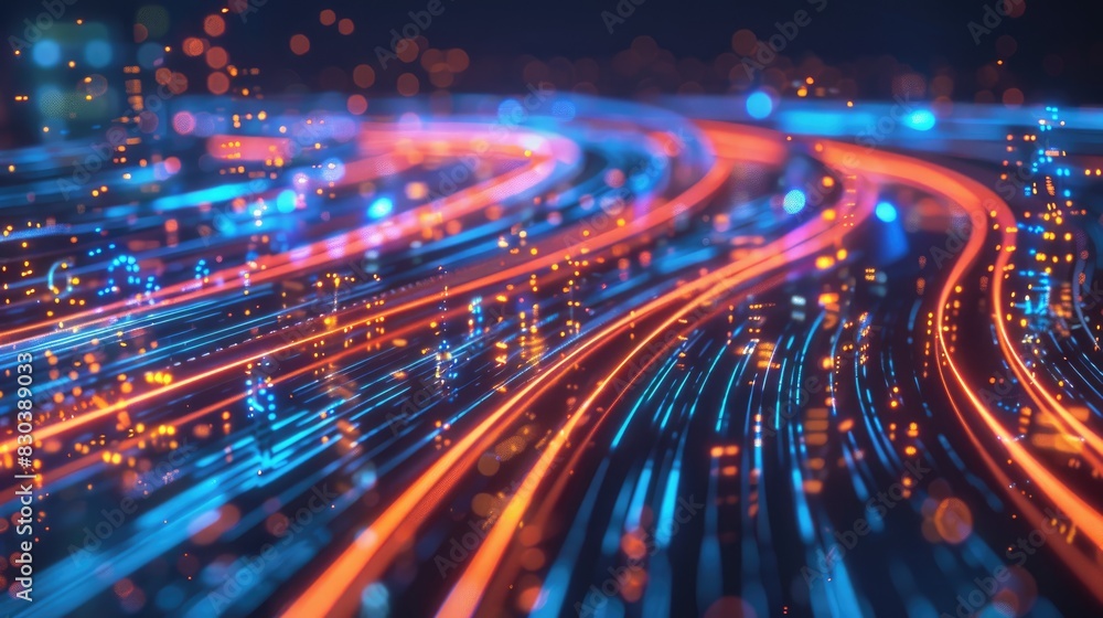 Dynamic high-speed data network with slick, glossy, and glowing lines of light Dynamic high-speed data network with slick, glossy, and glowing lines of light