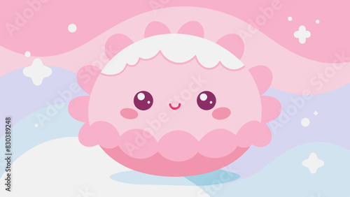 Personaje lindo, sonriente y caricaturesco rosa 