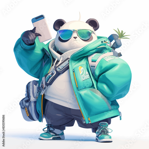 Panda Bear  With Glasses Wearing Street Wear Illustration