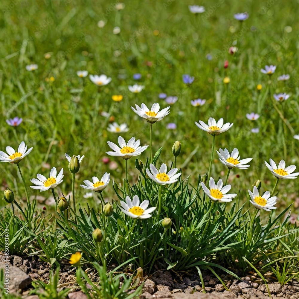 White Daisies in a Field of Green Grass White Daisies in a Field of Green Grass
