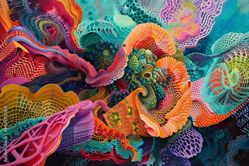Fototapeta premium A vibrant abstract organic form that blends fluid, realistic, and fantastical elements.
