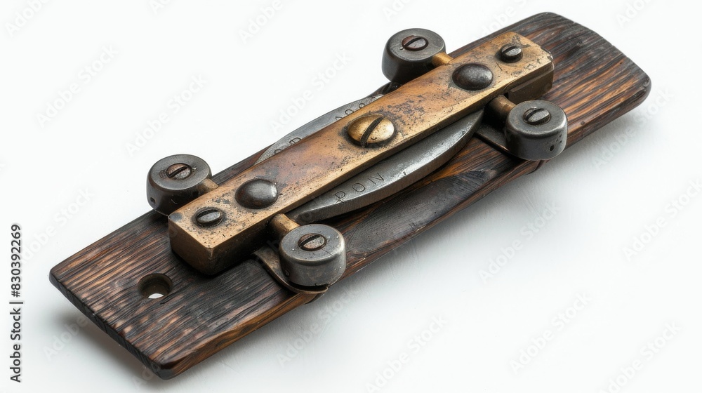 Detailed view of a spokeshave guide, isolated on a white background