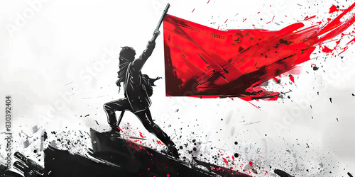 Gen Z Unrest: A figure waving a revolutionary flag, embracing the spirit of change and progress amidst global unrest