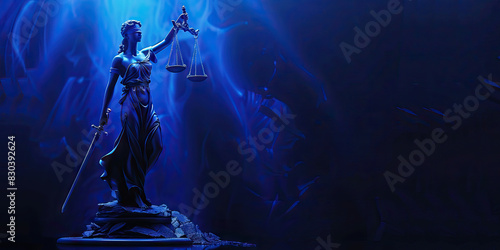 Balance of the Scales: A figure clad in dark blue, meticulously balancing two golden scales against each other, symbolizing the pursuit of fairness and justice. photo