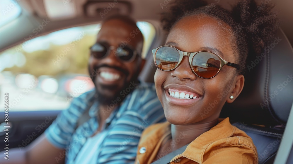 Family enjoying a road trip, smiling and having fun in the car Family enjoying a road trip, smiling and having fun in the car