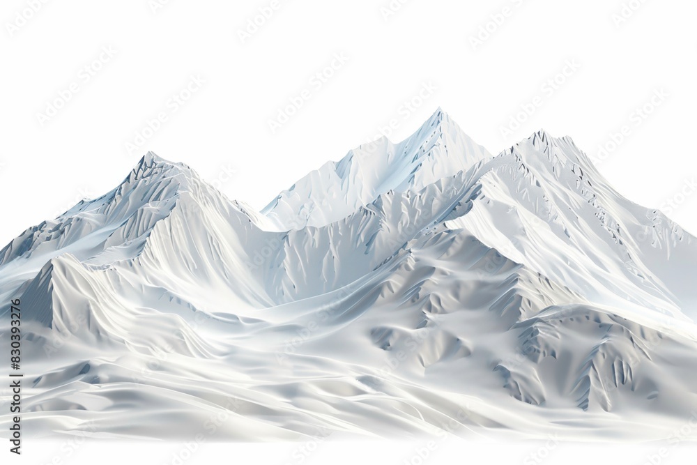 Majestic white mountains with snow-covered peaks under a clear sky background