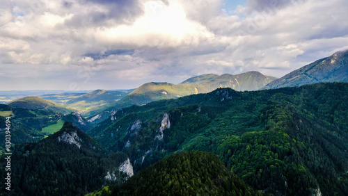 Aerial view of historical Semmering railway bridge in Austria, cloudy day photo